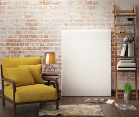 Yellow sofa with white frame against the wall HD picture