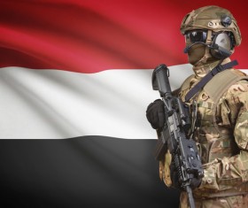 Yemeni flag and armed soldiers HD picture