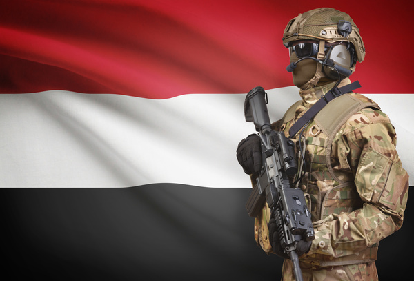 Yemeni flag and armed soldiers HD picture