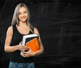 Young girl with books and blackboard HD picture