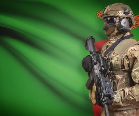 Zambian flag and armed soldiers HD picture