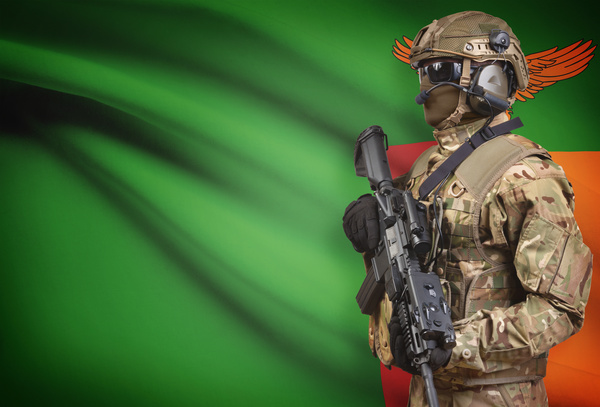 Zambian flag and armed soldiers HD picture