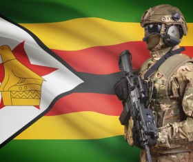 Zimbabwe Flag and Armed Soldier HD picture