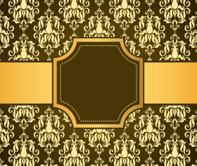 brown decor pattern background with golden frame vector 01