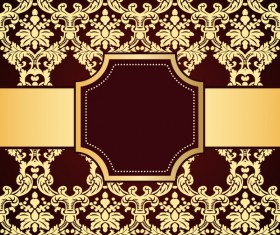 brown decor pattern background with golden frame vector 02