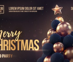 brown xmas party flyer template with balloon christmas tree vector 02