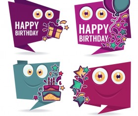 happy birthday monsters labels vector