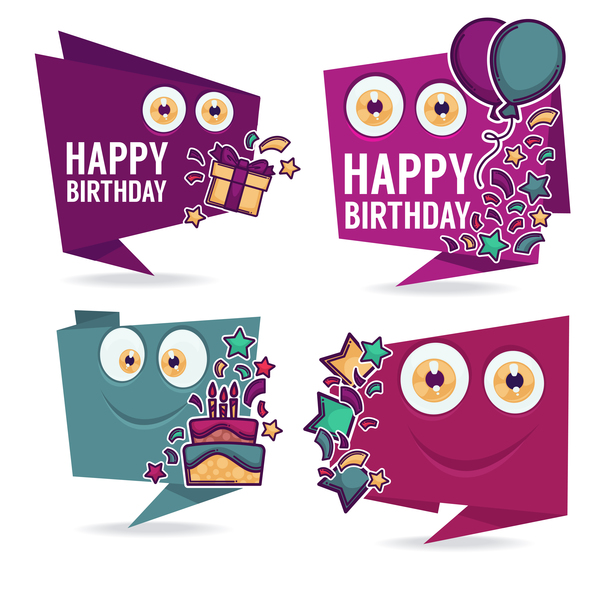 happy birthday monsters labels vector