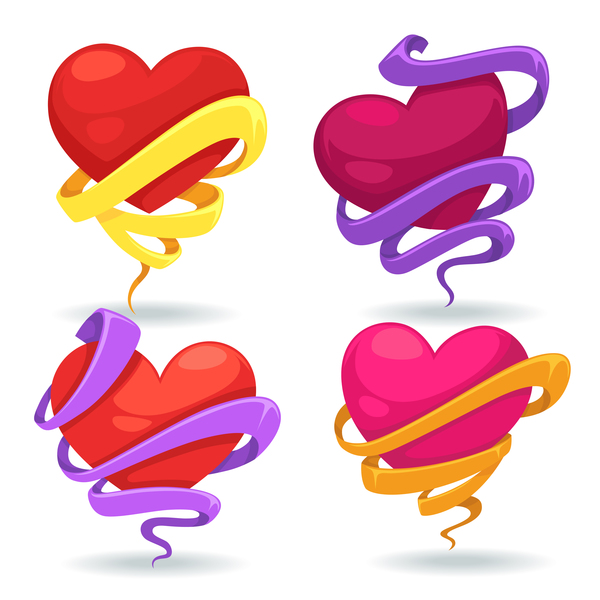 hearts and ribbons labels vector