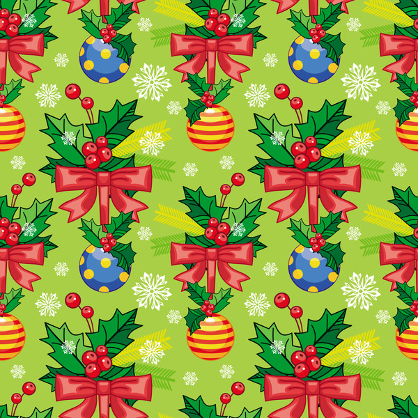 holly and christmas ball seamless pattern vector