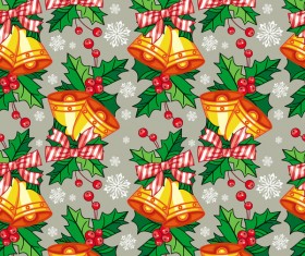 holly with bells seamless pattern christmas vector 01