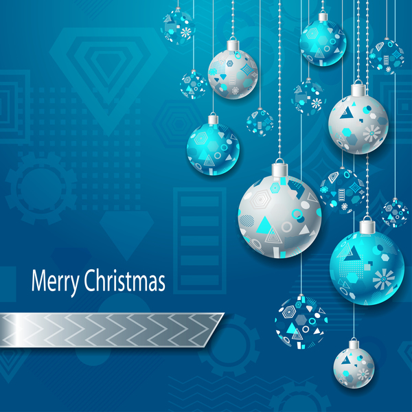 silver blue christmas balls silver with blue background vector
