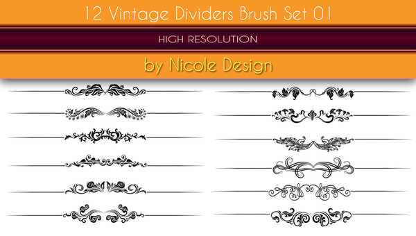 12 Kind vintage dividers photoshop brushes