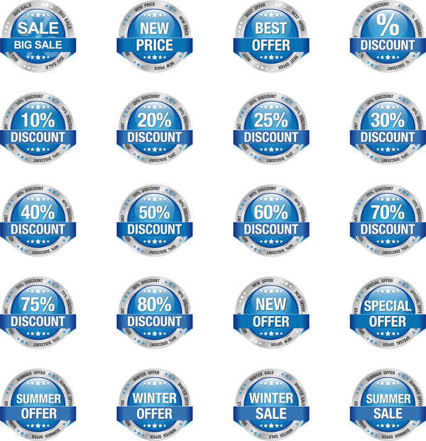 20 Kind blue big sale badge vector