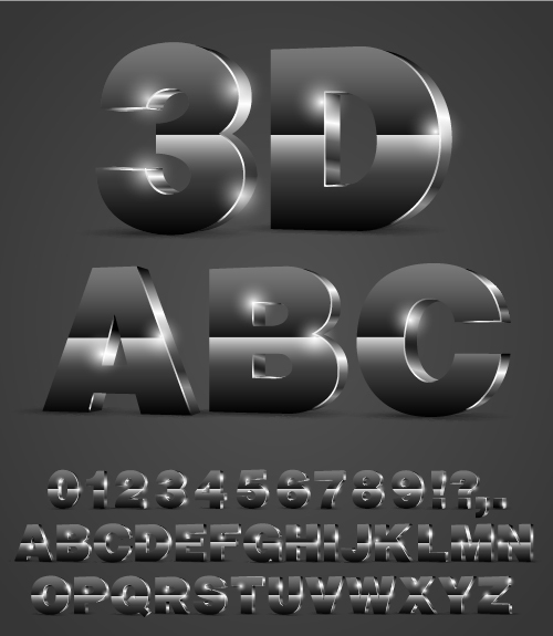 3D metal numbers with alphabet vector