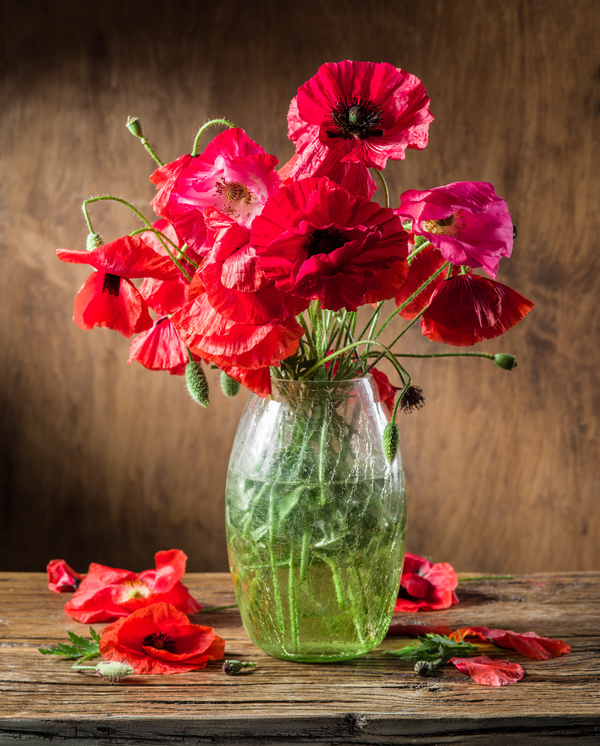 Beautiful dahlias and vases Stock Photo