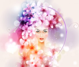 Beautiful girl with dream floral vector material 01