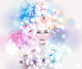 Beautiful girl with dream floral vector material 02