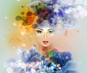 Beautiful girl with dream floral vector material 04