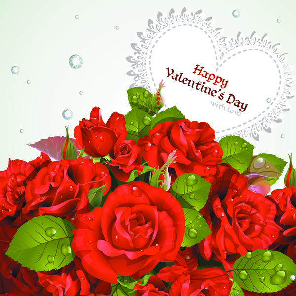Beautiful red rose with valentines card vector