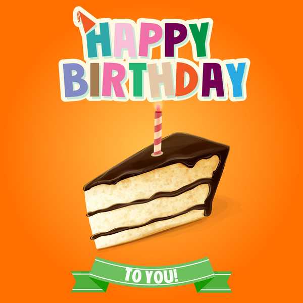 Birthday cake with yellow background vector 01