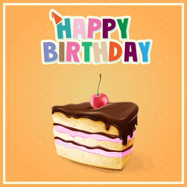 Birthday cake with yellow background vector 02