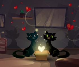 Black cat love with Valentine day card vector 03