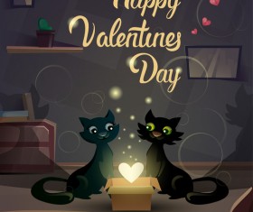 Black cat love with Valentine day card vector 04