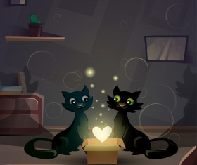 Black cat love with Valentine day card vector 05
