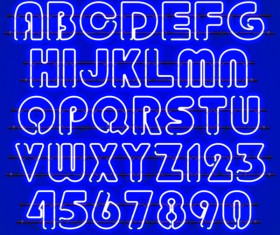 Blue neon alphabet with numbers vector 01