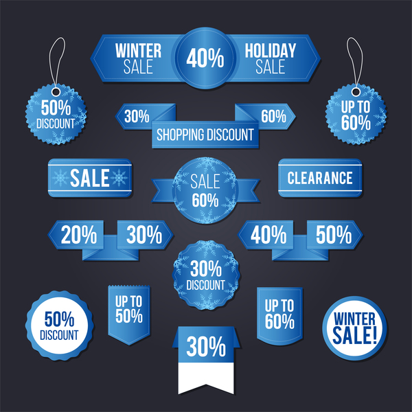Blue sale banners with sticker and tags vector