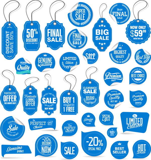 Blue sale tags with sticker vector