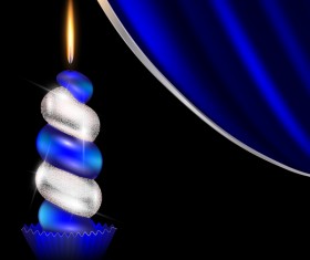 Blue with white candles and curtain background