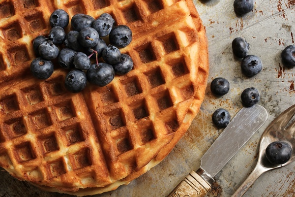 Blueberries and waffles Stock Photo