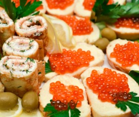 Bread Red caviar Lemon Stock Photo