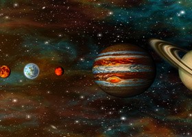 Burning planet and planet  Stock Photo 02