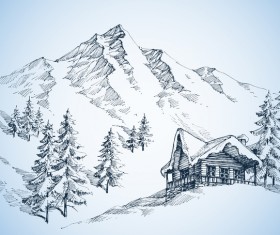 Mountains landscape sketch vector