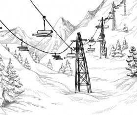 Cable car with snow mountains landscape vector