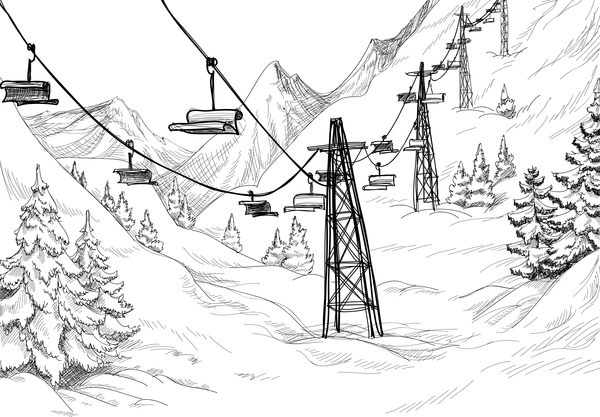 Cable car with snow mountains landscape vector