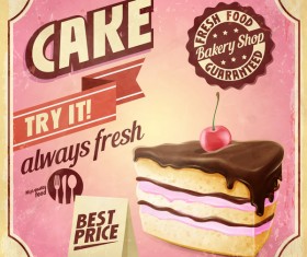 Cake bakery shop retro poster vector 01