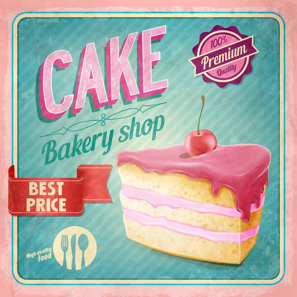 Cake bakery shop retro poster vector 04