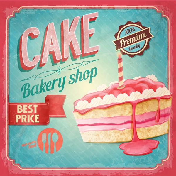Cake bakery shop retro poster vector 06