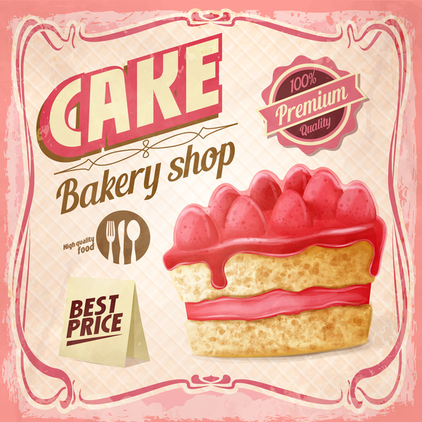 Cake bakery shop retro poster vector 09