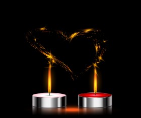 Candles light heart vecor background