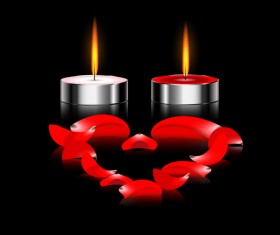Candles light with red petal heart vector