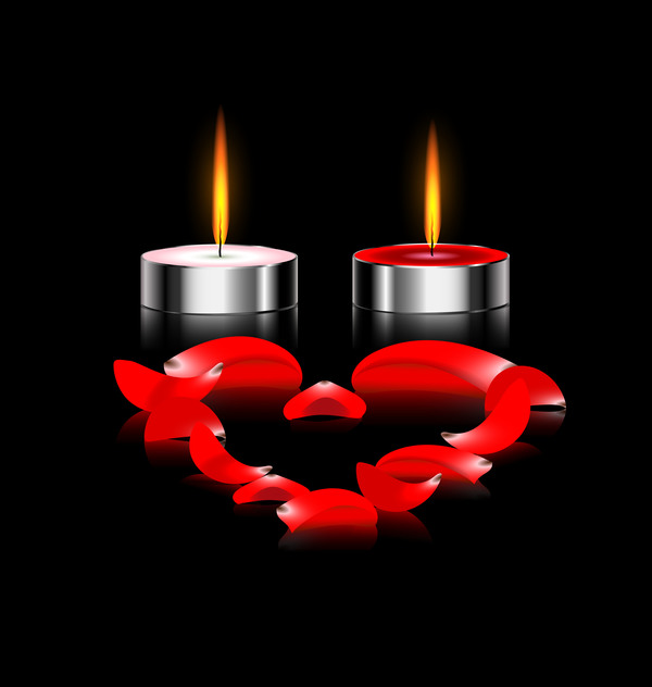 Candles light with red petal heart vector