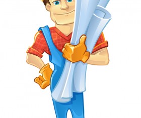 Cartoon construction worker vector material 05