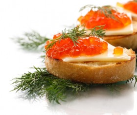 Cheese bread red caviar Stock Photo