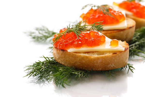 Cheese bread red caviar Stock Photo