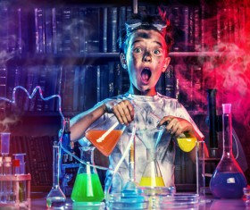 Children doing chemistry experiments are surprised HD picture